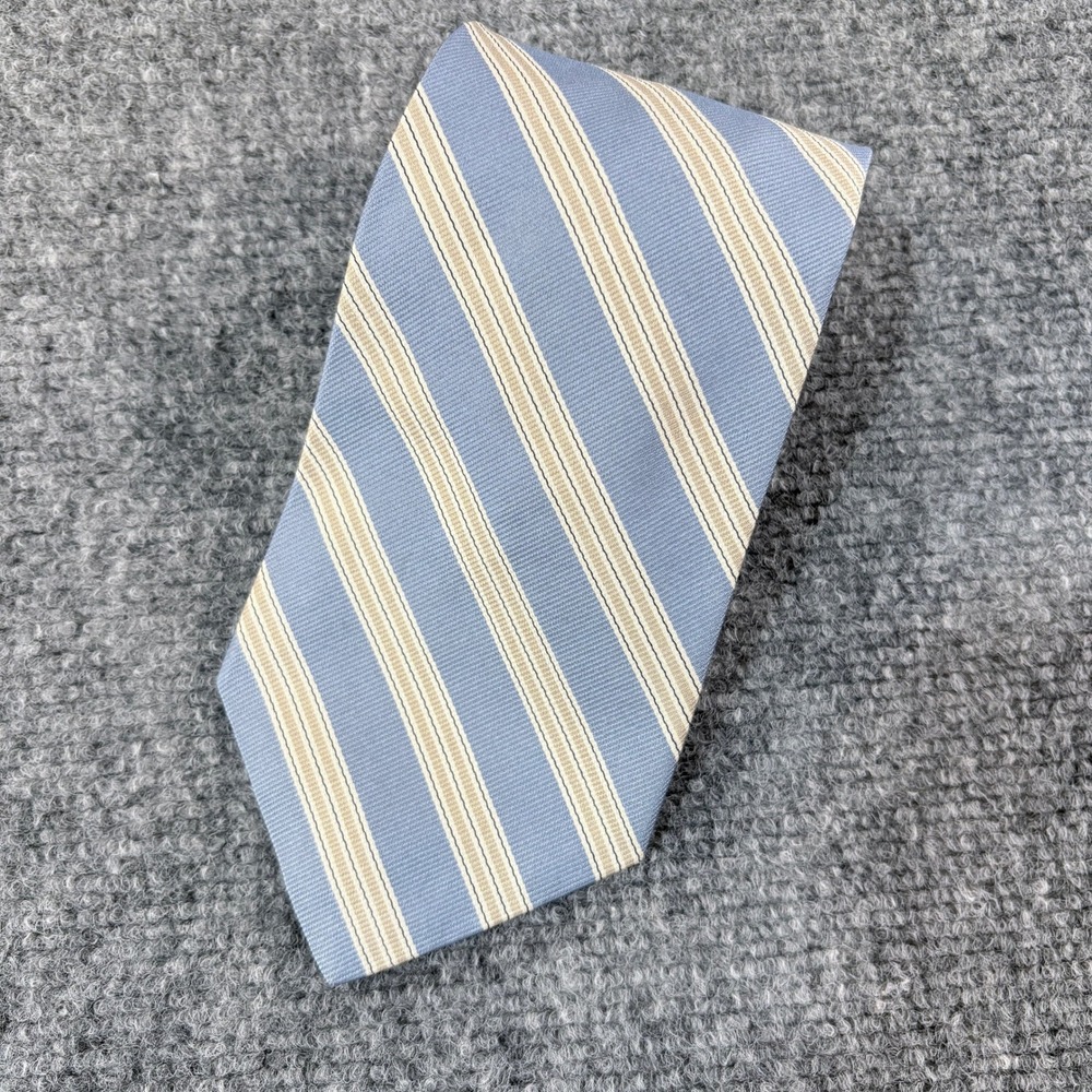 Breuer Mens Silk Tie Light Blue Tan White Striped Handmade Necktie